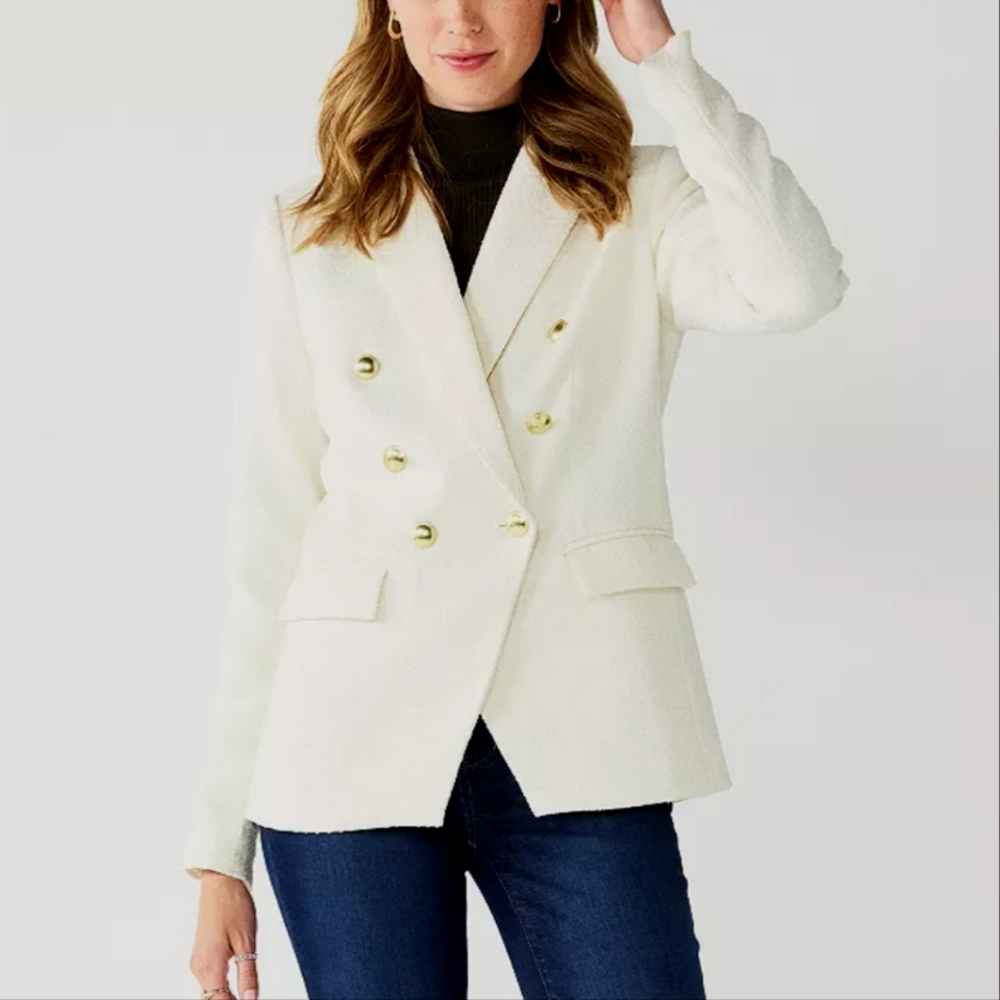 Nine West Cream Clasic Double-Breasted Blazer